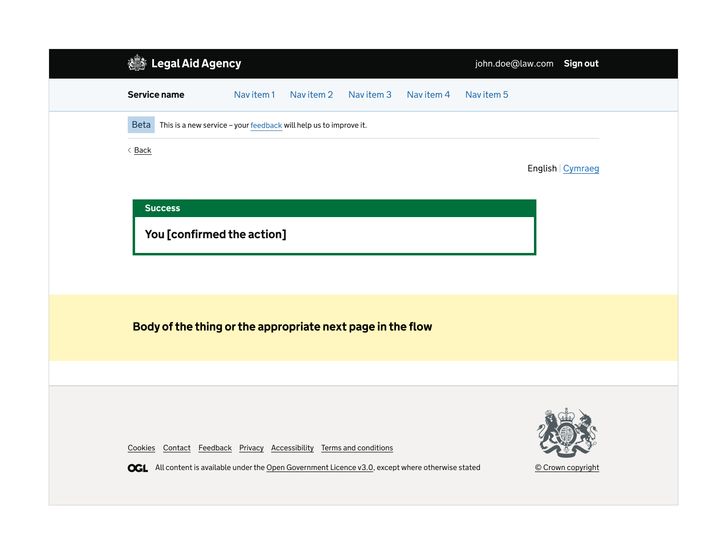 Screenshot of a GOV.UK success notification banner confirming that the action has been completed successfully. The banner is displayed above the updated page content or the next page in the user journey